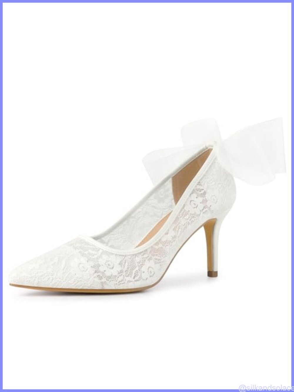 Pointed Toe Bow Stiletto Heel Lace Pumps Formal Evening Shoes